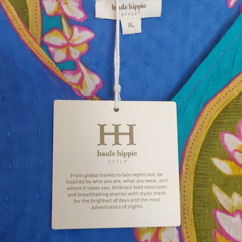 Haute Hippie Bohemian V Neck Multicolored Top. Size XL. - Picture 10 of 10